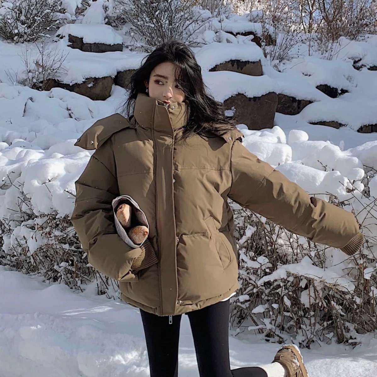 万能流行感中綿ジャケットアウターダウンコートジャケット中綿コート長袖無地フード付きレディース防寒きれいめ大人厚暖かい軽い着痩せ通勤