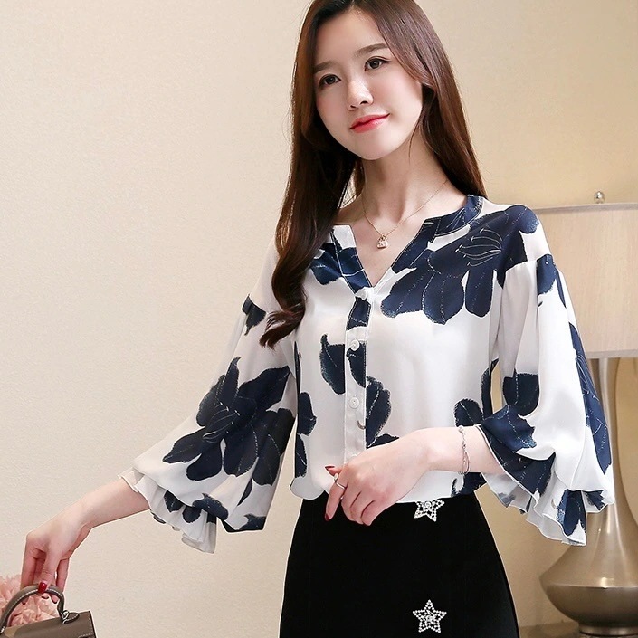 トップス シャツ レギュラー丈 袖あり 7分袖 七分袖 パフスリーブ Vネック 襟なし ルーズ 前開き 薄手 かわいい 大人可愛い きれいめ シンプル カジュアル 大人 上品 おしゃれ お洒落