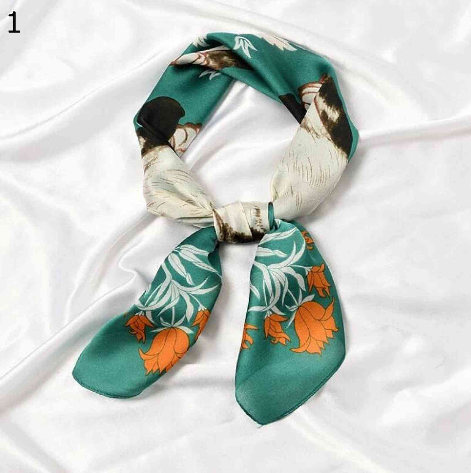 【20%OFFクーポン～】猫フローラルヘッドスモールスクエアスカーフ70cmレディカチューシャプリントネッカチーフステインレディーススカーフ スカーフ (Color : Green Size :