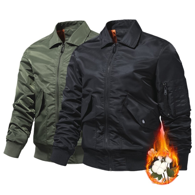 MA-1 フライトジャケット メンズ ブルゾン 中綿 ジャンパー ミリタリージャケット 立ち襟 / 襟付き カジュアル 防風 アウター 秋 冬 おしゃれ 黒 カーキ M～4XL