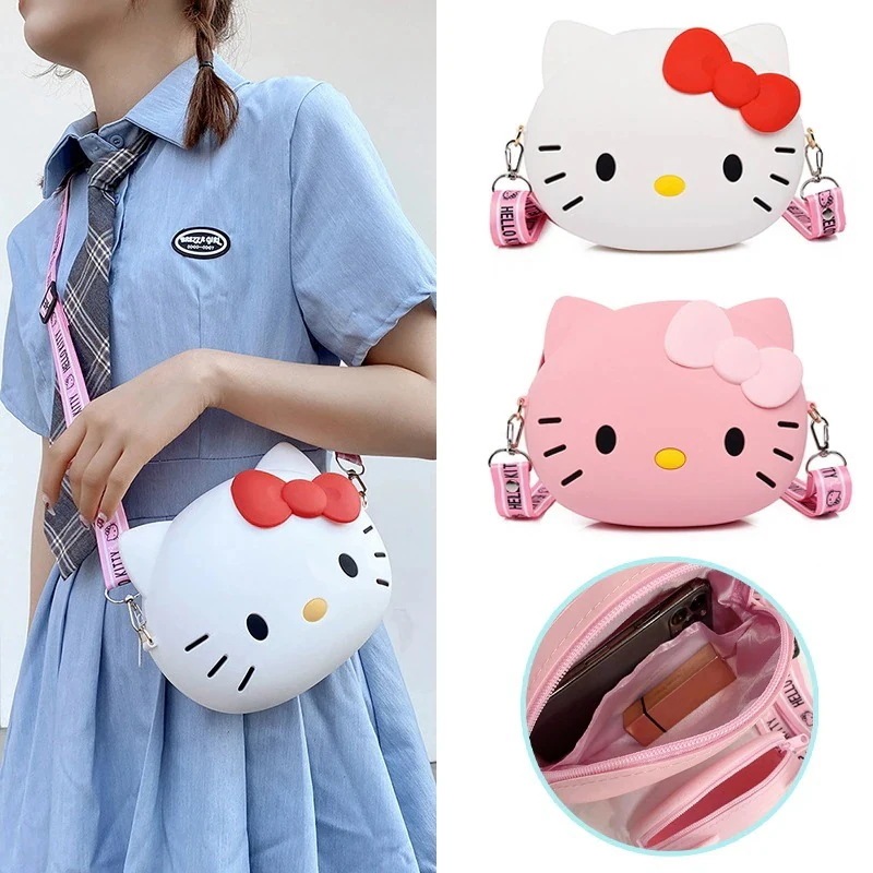【2個買うと1個無料】キティちゃんキャラクターシリコンショルダーバッグ 斜めがけ小銭入れコインケースバッグ 柔らかい 財布 多用途 子供用 キッズ小銭入れ