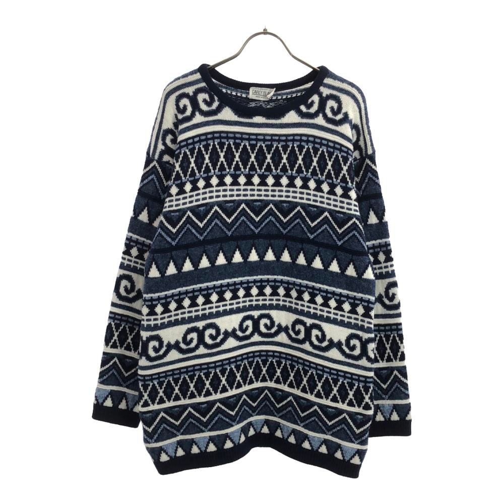 カーリーブレイク 90s USA製 オールド 総柄 長袖 セーター ブルー系 CARLY BLAKE ニット メンズ
