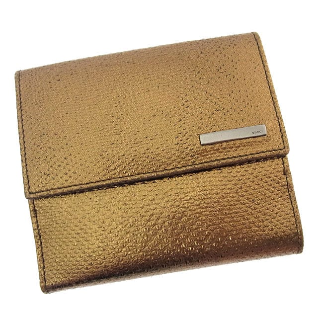 Wホック財布 二つ折り リザード調 ロゴプレート付き ゴールド ブラックシルバー 中古 19,109円