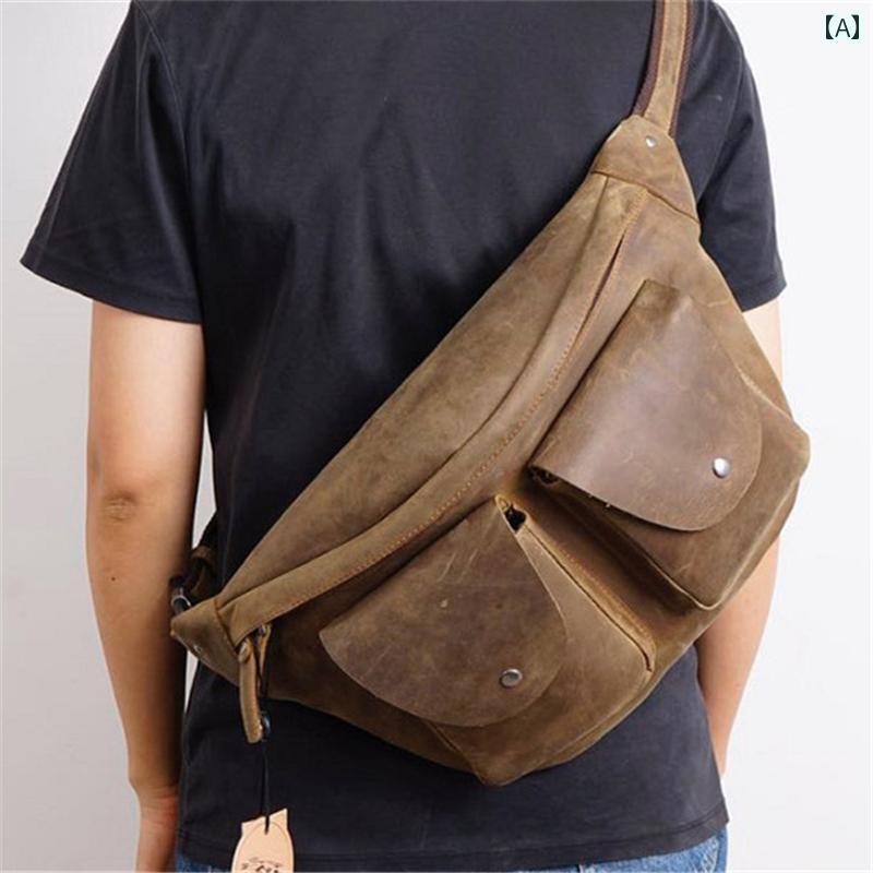 チェスト バッグ クロスボディ レザー 本革 アウトドア カジュアル バイク 自転車 観光 街歩き 斜め掛け メンズ レトロ 大容量 ウエスト バッグ