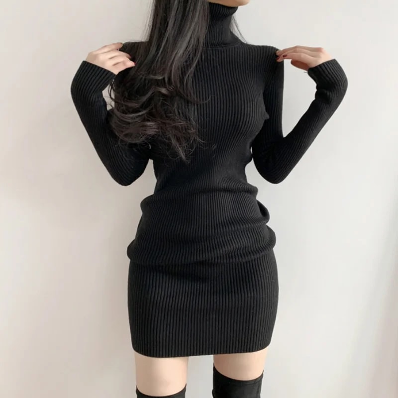 女性用長袖タートルネックタイトドレス,暖かいニットドレス,オフィスセーター,女性用セクシーミニドレス,秋冬,2023 - AliExpress 200000345