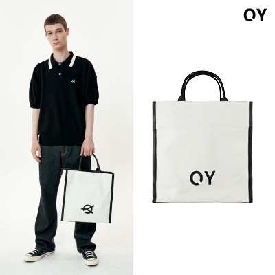 2 WAY CANVAS LEATHER CROSS BAG-IVORY