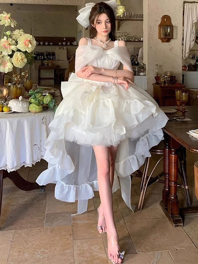 高校生 卒業式ドレス 前ショート 後ろロング 2025年 軽めウエディングドレス 成人式 十八歳