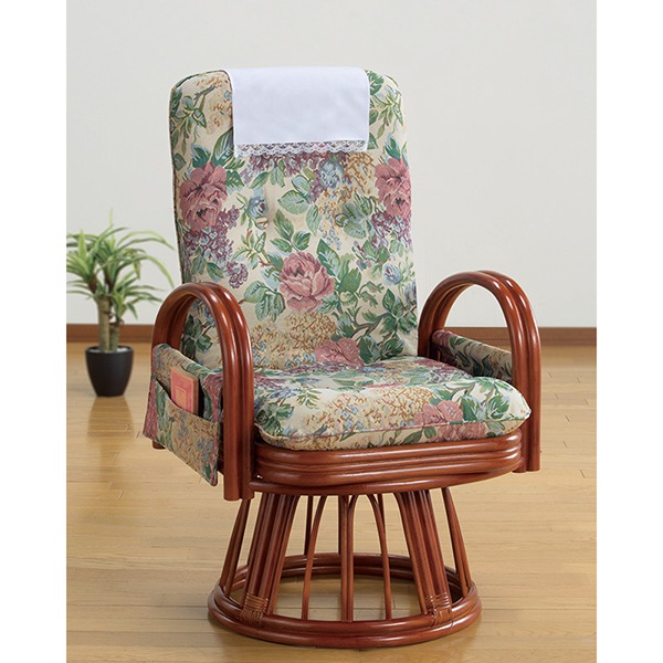 ファミリーライフ 天然籐リクライニングハイバック回転座椅子ハイタイプ サイドポケット付き (04168) メーカー直送