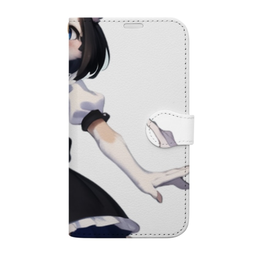 【文字入れ可能受注生産】ボーダーコリーの女の子　メイド　ケモナー 手帳型スマホケース