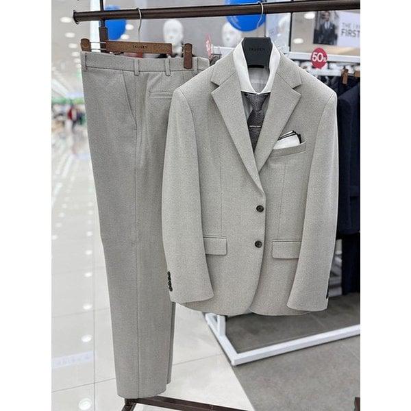 メンズ秋冬起毛スパンオートミールベージュカラーカジュアルセットアップセミフォーマルスーツセットウエスト28インチ