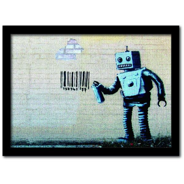 ファブリックパネル アートフレーム おしゃれ モダンアート 壁掛け ウォールデコレーション バンクシー Barcode Robot 317x440mm