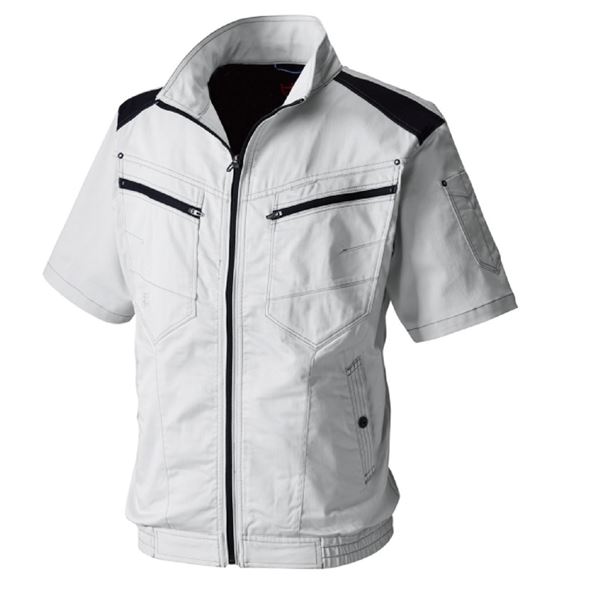 村上被服 HOOH 半袖ブルゾン（ストレッチ） V9507 シルバーグレー サイズ：L 服単品 [バッテリー/ファン/ケーブル別売]