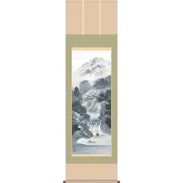 掛軸/山水画/水墨山水/紫山憧憬/佐藤静雲/悠創会/洛彩緞子本表装/尺五サイズ幅54.5cm/桐箱畳紙収納/表装品質十年保証 13,944円