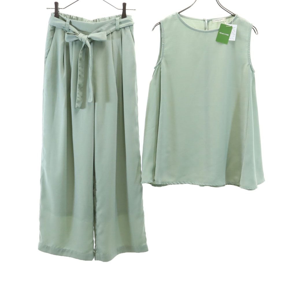 未使用 ノースリーブ カットソー 上下セットアップ S グリーン系 ロングパンツ レディース
