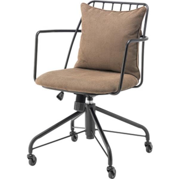 コーデュロイと黒アイアンのインダストリアルなデスクチェア 北欧 インダストリアル 黒 ブラック ガスチェア オフィスチェア