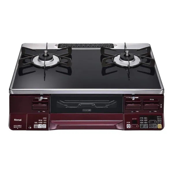 ガスコンロ プロパンガス 2口 左強火力 59cm ココットプレート付属 RTS65AWK1RGA-AL-LP ブラック/レッド ラクシエ