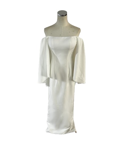 フランス風 エレガントオフショル パーティードレス スリット 細見えシルエット 二次会 ロングドレス