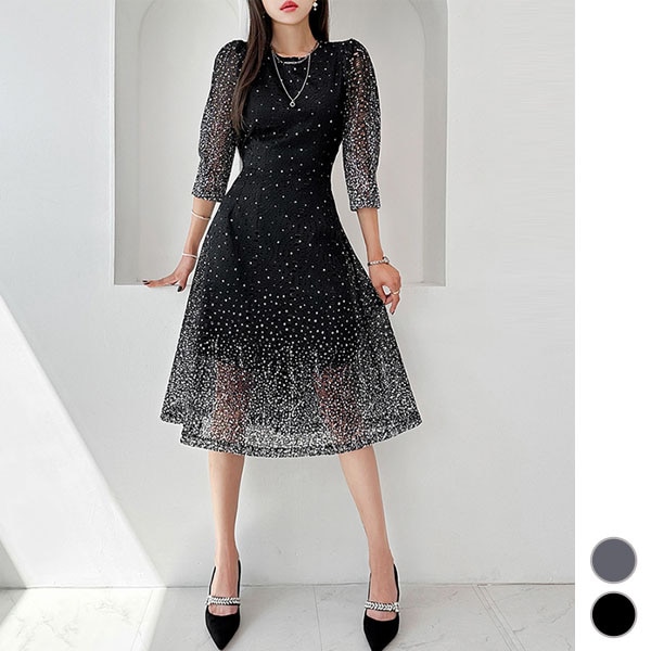 ワンピース レディース 長袖 七分袖 レース 総レース ロング丈 ミモレ丈 フレア Aライン タイト シースルー パブスリーブ きれいめ 上品 春 秋 韓国 to27837