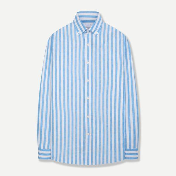 [スリムフィット] アンドレアッツァ リネンミックス ボールドストライプ 夏 長袖シャツ YJFMUA589BL