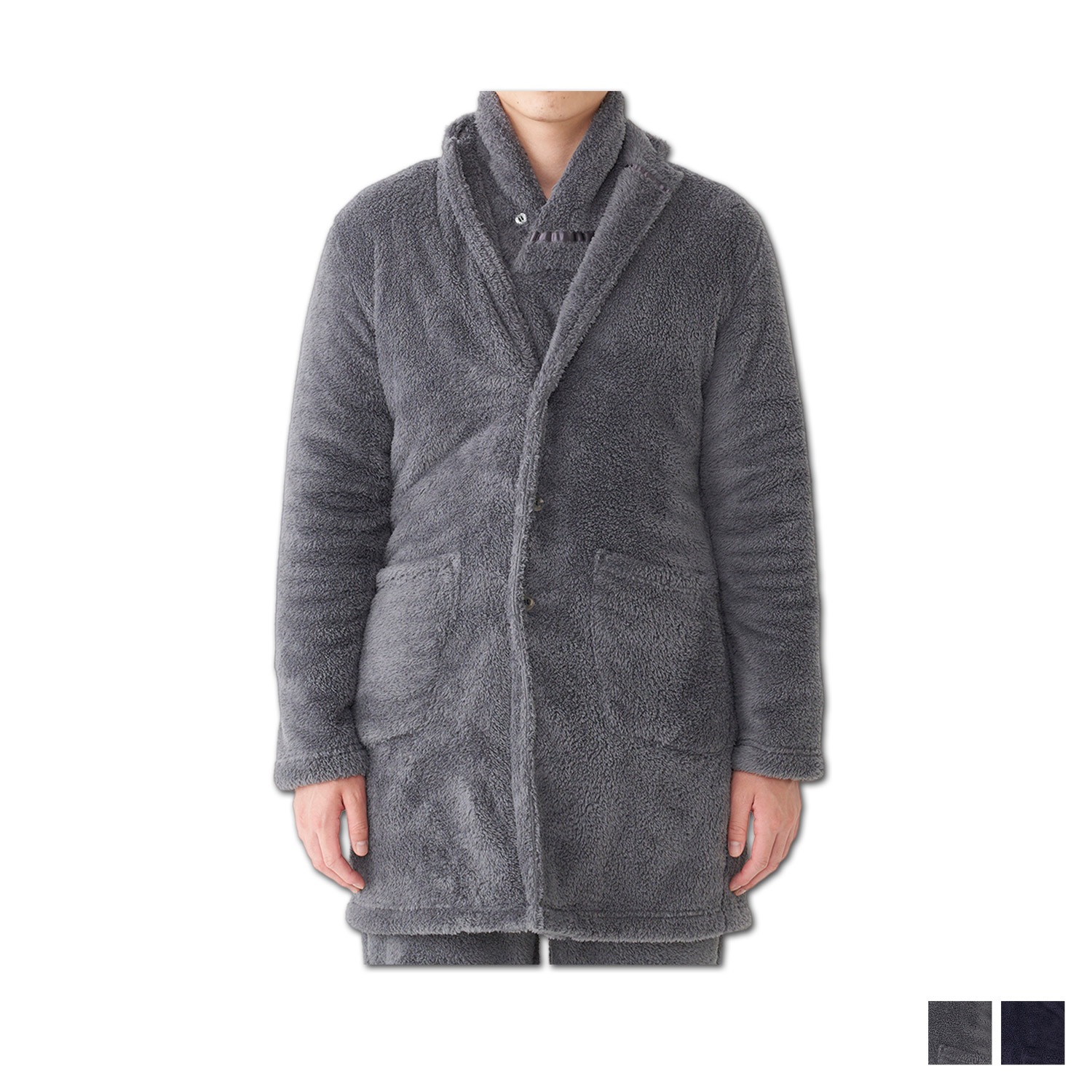 ジャケット ルームウェア 部屋着 パジャマ ナイトウェア メンズ ボア ロング チャコール ネイビー 0409-98