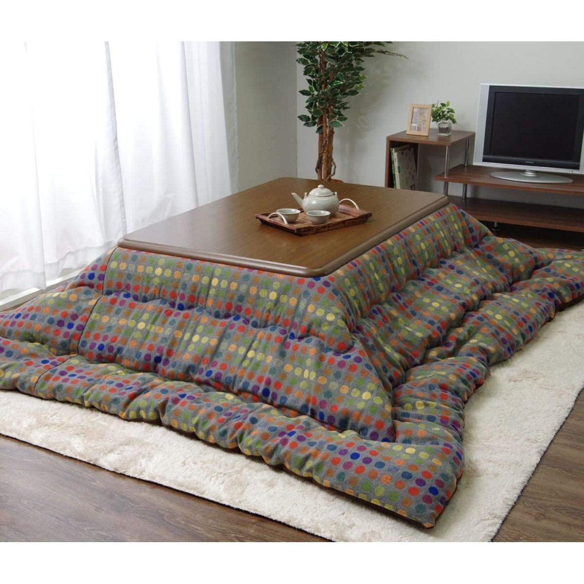 【i】【代引不可】 イケヒコ こたつ布団 薄掛け ドット柄 オレンジ 長方形 約200×250cm カラフル #9615419【北海道・沖縄・離島不可】【代引不可/沖縄・離