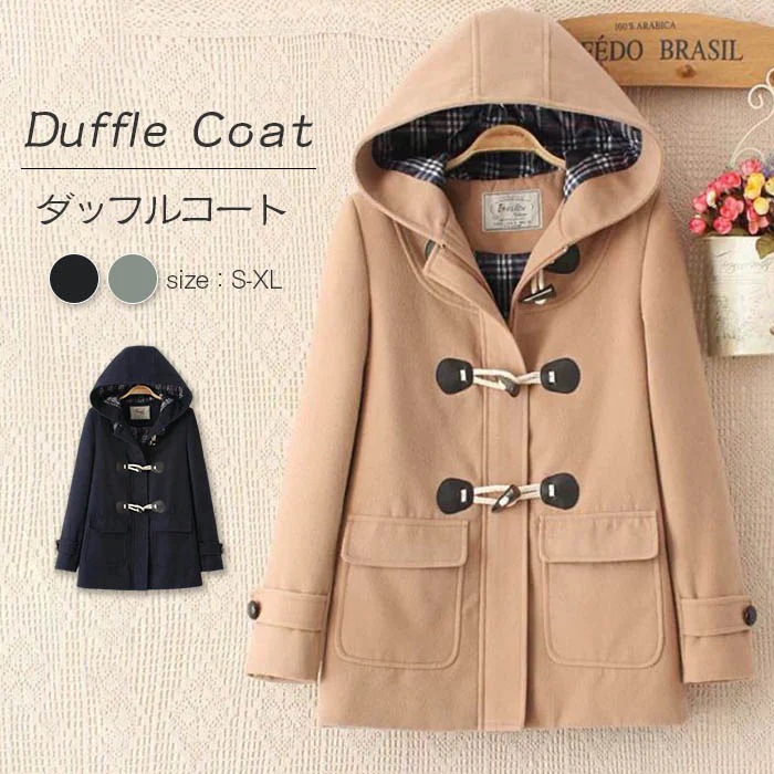 スクールコート レディース アウター 長袖 秋冬 ジャケット フード付き ミディアム ダッフルコート トグルボタン キルティング 厚手 保温 ポケット 無地 あたたか 防寒 おしゃれ オフィス 学生