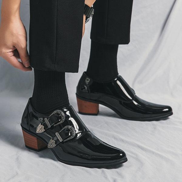 エナメル モンクストラップ ドレスシューズ オペラシューズ メンズ シューズ 靴 おしゃれ 身長アップ 脚長 ヒール ホストシューズ 紳士靴