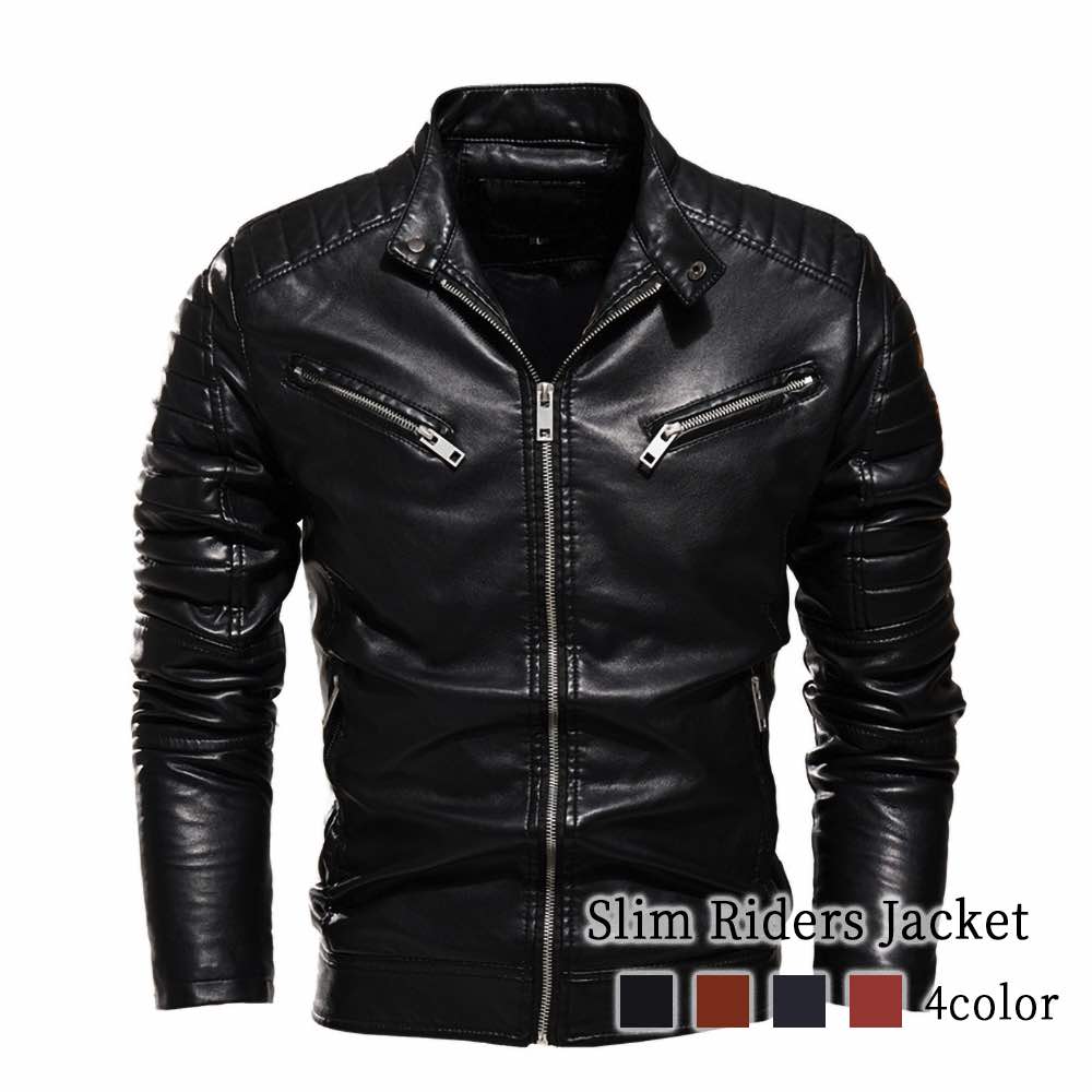 ライダースジャケット メンズ スリムライダースジャケット おすすめ ライダース 秋 ブランド 革ジャン アウター ダブル ブルゾン おしゃれ レザー 40代 黒 シングル 冬 バイク ショット 革 5