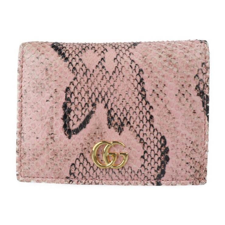 GUCCI グッチ 二つ折り財布 456126 GGマーモント コンパクトウォレット パイソン ピンク ゴールド金具 GGロゴ 本物保証 中古