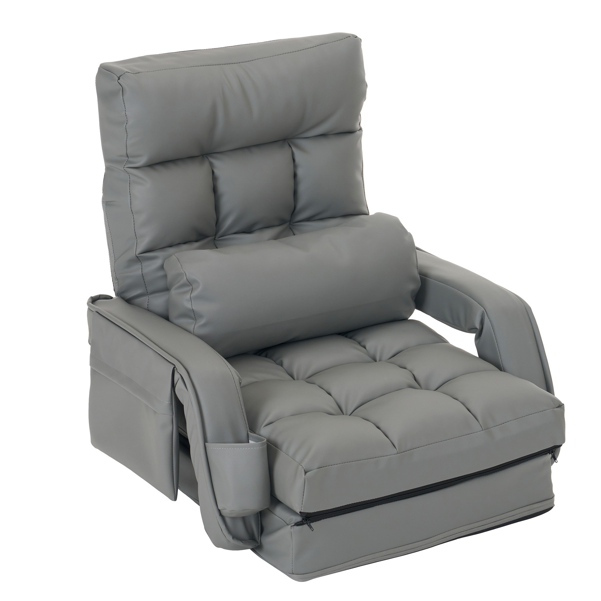 E20【PUレザー】座椅子 リクライニング 42段ギア リクライニングチェアー ファブリック 座イス おしゃれ 椅子 チェアー いす イス コンパクト【ライトグレー】