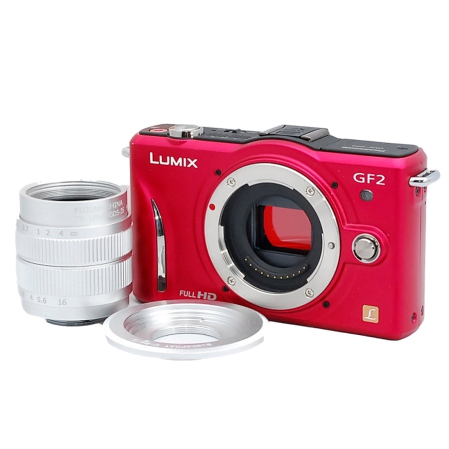 LUMIX DMC-GF2 MF 35mm F1.7 レンズセット レッド ミラーレス 一眼レフ カメラ 中古