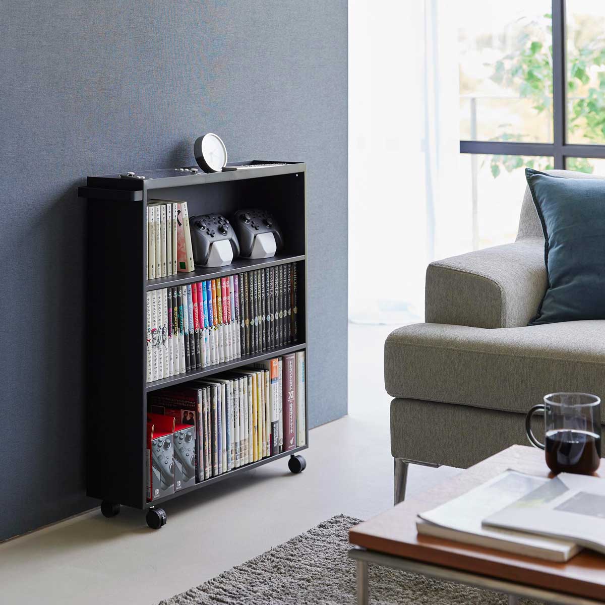 コミック本棚 山崎実業 tower タワー ハンドル付き隠せるコミックラック 1486 ブラック