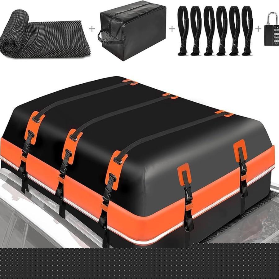 ルーフボックス 車用ルーフバッグ 100％防水 大容量 PVC防水生地 完全防水 ルーフレール不要 折りたたみ式 様々な車種に適合 滑り止めマットドアフック6個収