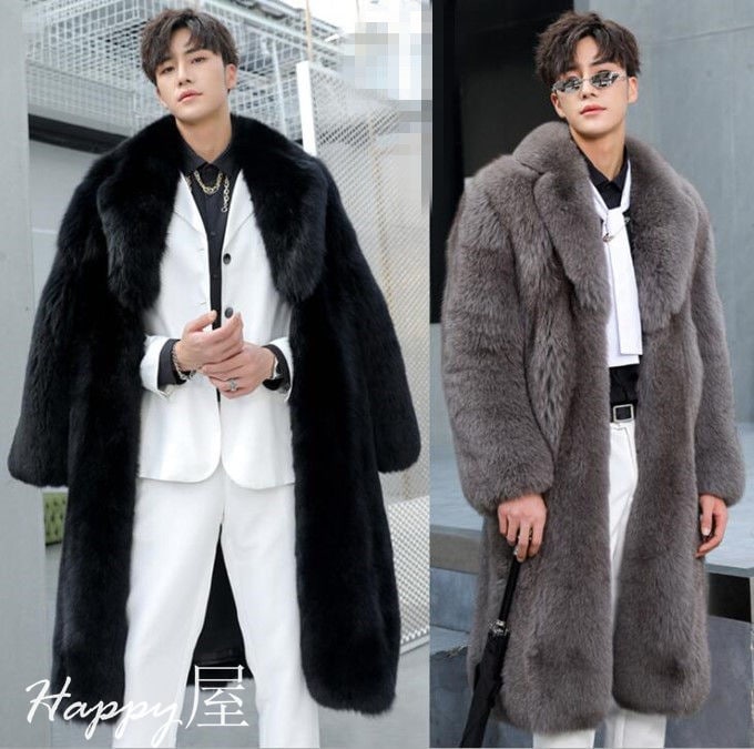 ファーコート メンズ 毛皮コート フォクス毛皮 ロッグコート ボリュームファー　おしゃれ 上着 厚手 暖かい 秋冬 防寒　お洒落　高級素材 大きいサイズ メンズファッション