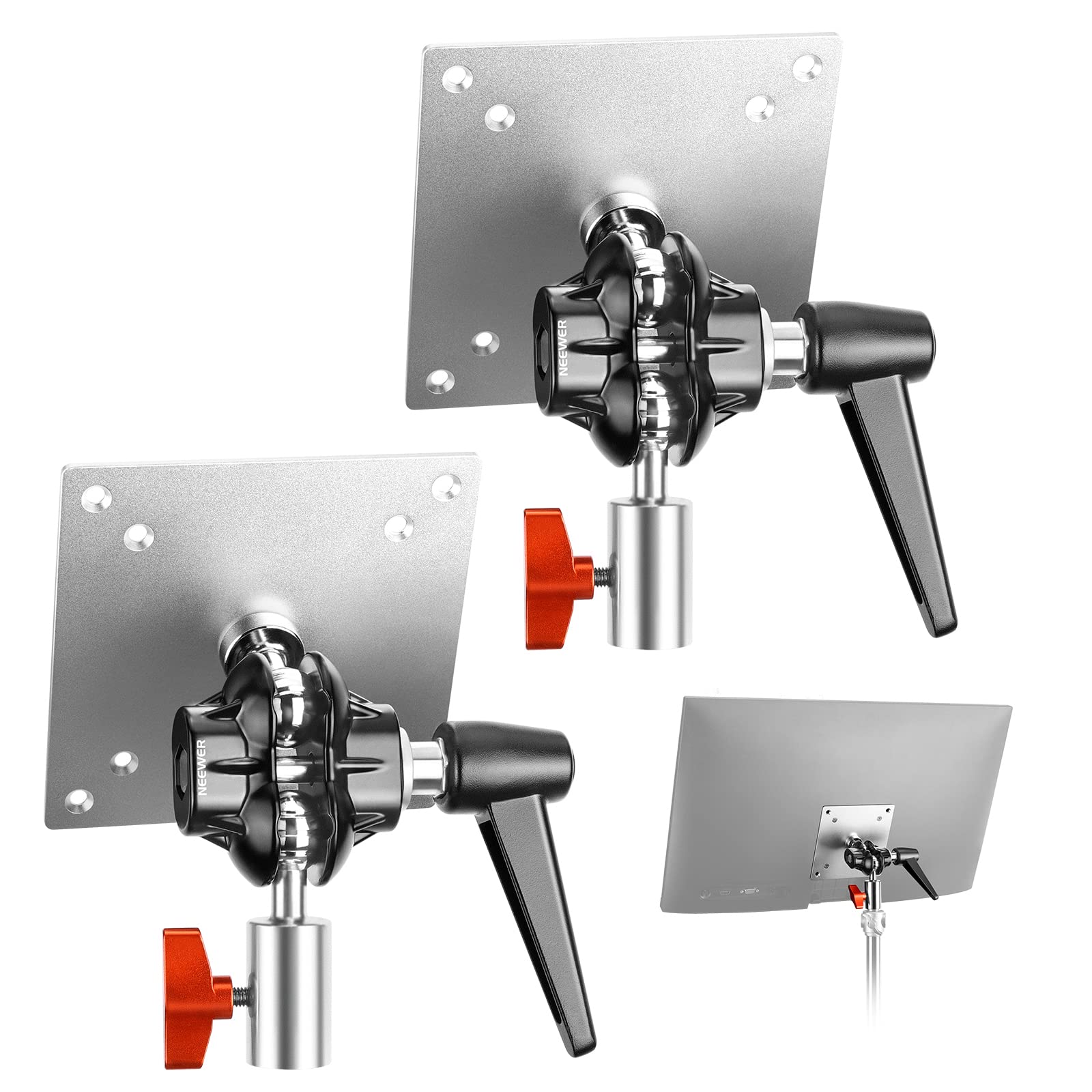 モニターマウントアダプター VESAマウント付き 調節可能なアルミ合金ライトスタンドアダプター デュアル360ボールジョイント M4ネジ&5/8