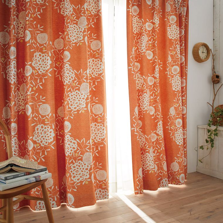 カーテン 遮光 2級 幅100x丈178cm (1枚入）リース 花柄 フラワー 植物柄 掃出窓 100x178 日本製 おしゃれ 丸洗い 洗える 形状記憶加工 既製 リビング 新居 新築