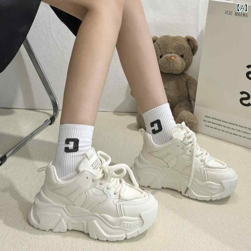 ダッドスニーカー レディース シューズ ボリュームソール 柔らかい 靴 厚底 秋 通気性 カジュアル スポーツ ホワイト ブラック