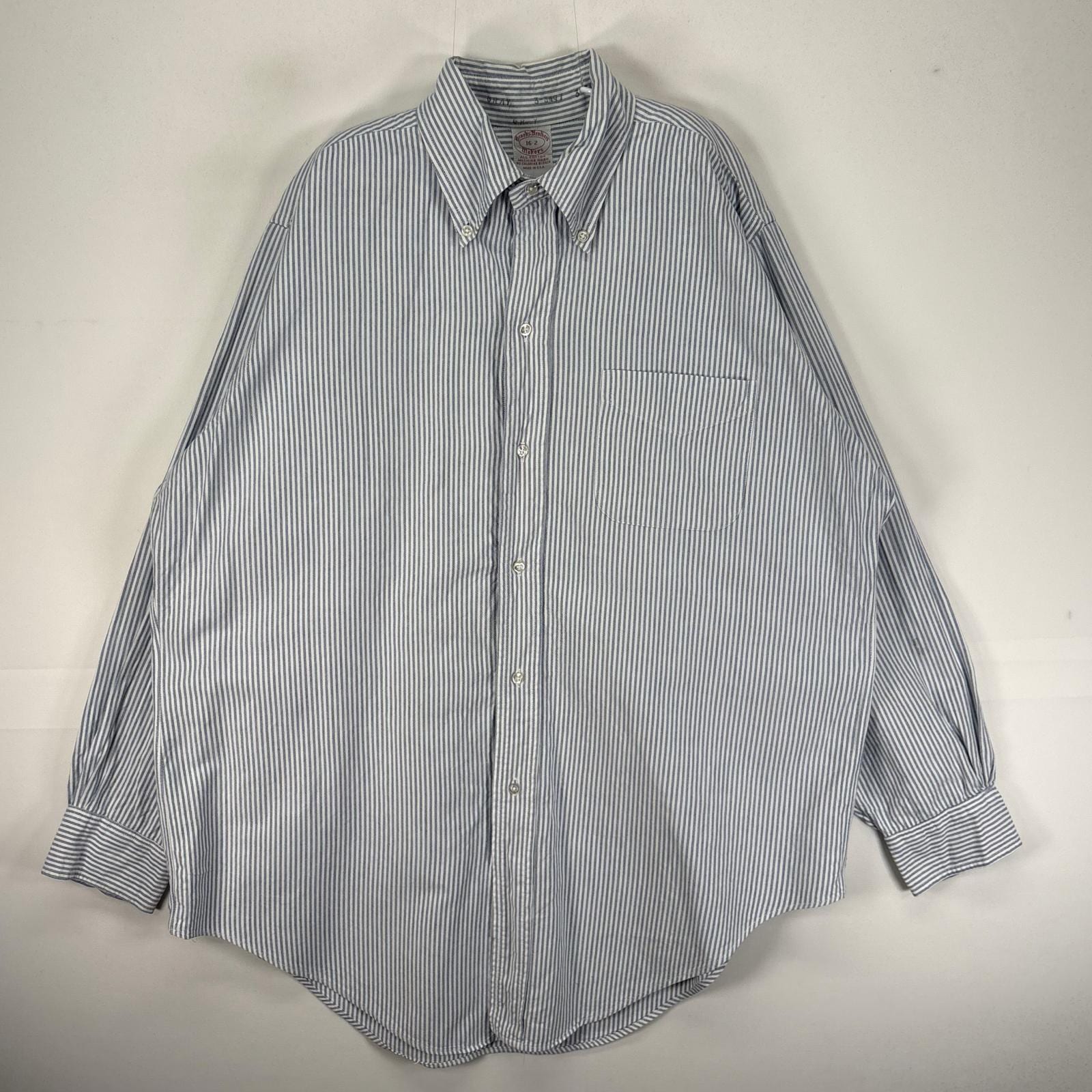 古着 70s/70年代 ヴィンテージ 長袖シャツ ボタンダウン 胸ポケット 6ボタン L ブルー系 ストライプ メンズ