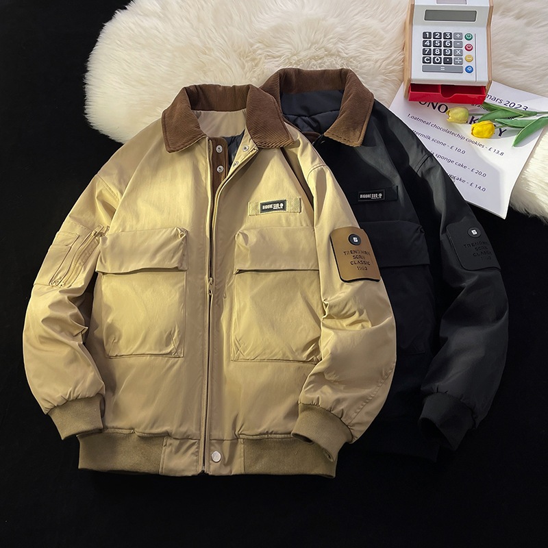 新しいレトロなトレンディなブランドの日本の作業服冬の男性と女性のためのラペルコットンコートルース緩いカジュアルコットンコート