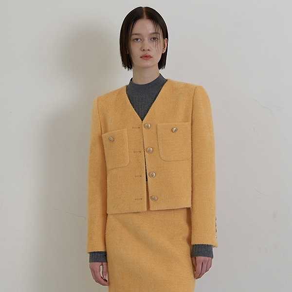 (JK-2913)Lway Set-up Hairy V-neck Jacket