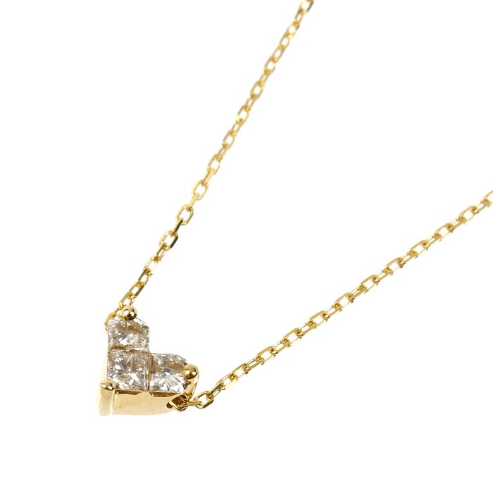 K18YG イエローゴールド ハート ネックレス ダイヤモンド0.20ct 1.4g 40cm レディース 中古