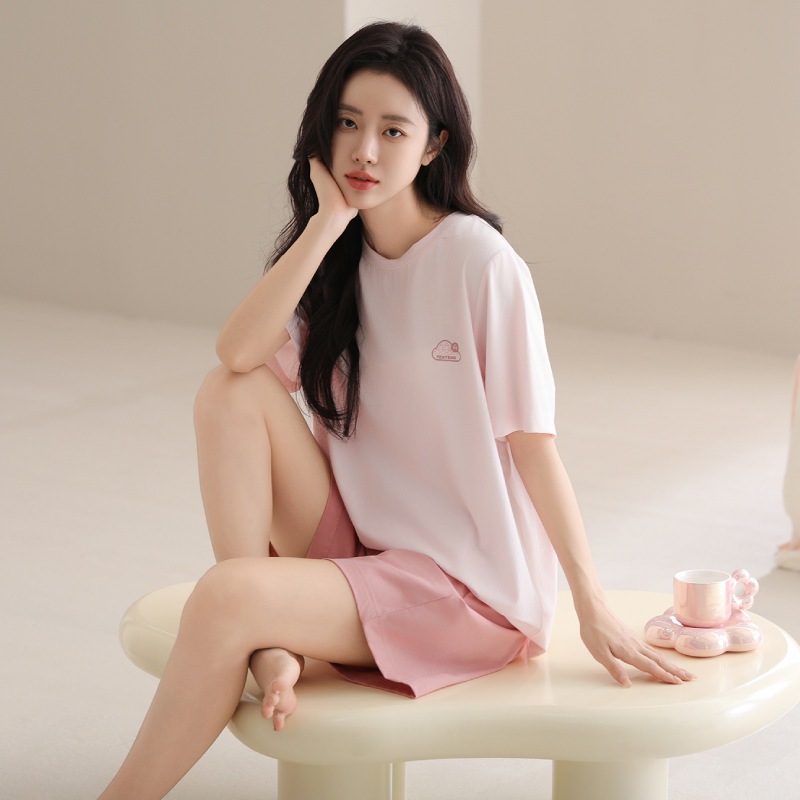 【清涼感】レディース夏半袖韓国風キャンディシリーズモダール薄手スタイル外着できるホーム服セット