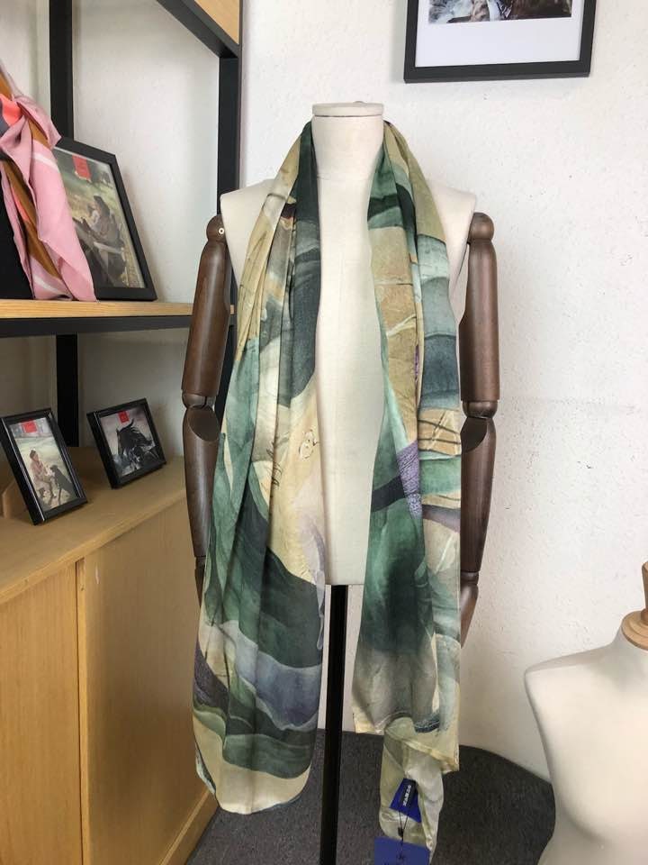 ERFURT Cashmere Modal Digital Flower Scarf/Heather