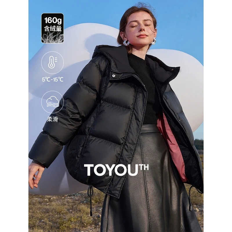 Toyouth-女性用フード付きダウンジャケット カラーブロッキング スプライス 防水 厚手 暖かいパンジャケット 新しい 冬 2024
