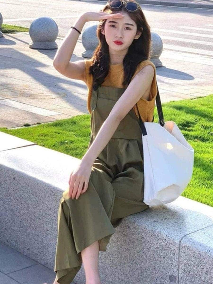 日系ドーパミンミルク系夏の着こなし 着痩せ サロペット 新作 百掛け