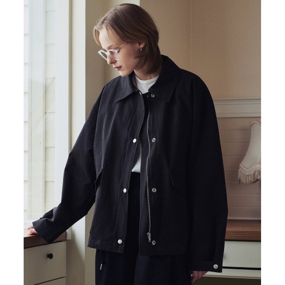 LOEIL ビッグポケットコットンジャンパー-ブラック