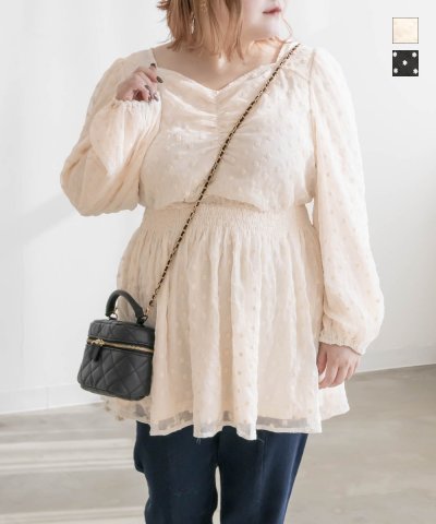大きいサイズ レディース LL 3L 4L XL XXL XXXL CLETTEオリジナル刺繍シアーブラウス