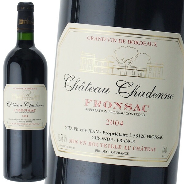 シャトー シャデンヌ 2004 赤ワイン フランス ボルドー地方 メルロ ギフト プレゼント 贈答 のし対応 御祝 記念日 誕生日 結婚祝 開店祝 家飲み おすすめ オススメ ソムリエ 5,010円
