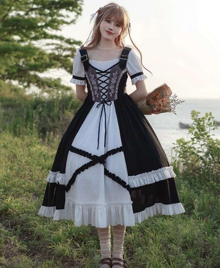 90【新作登場 最安値】 ロリータ 花柄ワンピース　 ゴスロリ コスプレ メイド服 コスチューム 文化祭 学園祭 衣装 仮装 ハロウィン おすすめ 可愛い ドレス　日常　写真　舞台　花嫁
