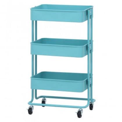 不二貿易 C/D:14268 キッチンワゴン バスケット3段 ターコイズブルー 14268